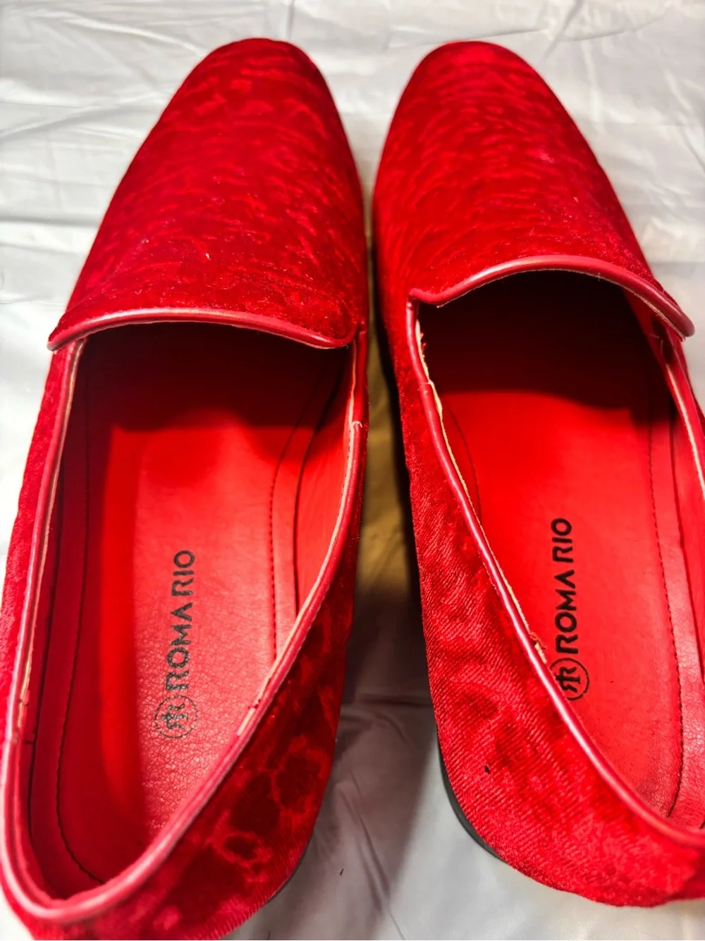 Roma Rio Men’s Red Velvet Floral Jacquard Smoking Loafers Size 8